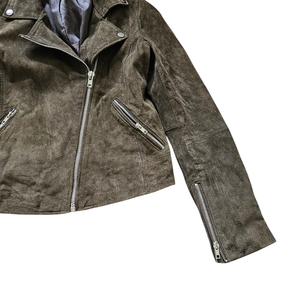 Aqua 100% Green Suede Leather Moto Zip Up Jacket Size Small - Picture 3 of 5